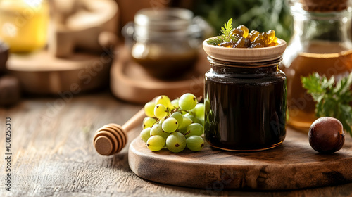 Ayurvedic immunity boosters like chyawanprash, honey, and fresh gooseberries displayed in a homely kitchen setting