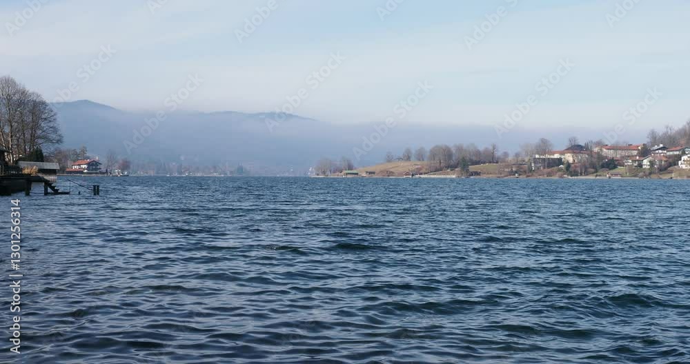 Bavarian landscape - Magnificent view of Lake Tegernsee from Rottach Bay bordered by the Tegernsee 'point', leisure center and 'Kleiner Paraplui' Bavarian landscape - Magnificent view of Lake Tegernsee from Rottach Bay bordered by the Tegernsee 'point', leisure center and 'Kleiner Paraplui'