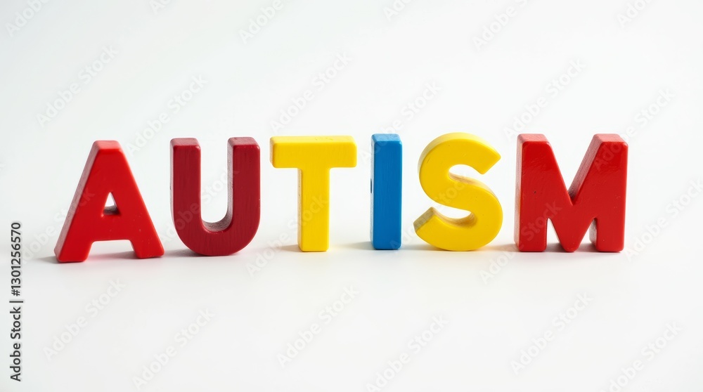 Autism in Colorful Letters on Clean White Background, Autistic Neurodiverse People Community Awareness Autism in Colorful Letters on Clean White Background, Autistic Neurodiverse People Community Awareness