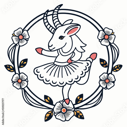 Whimsical Ballerina Goat – Unique Animal Ballet Vector Illustration

