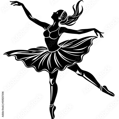 Elegant Ballerina Silhouette – Black and White Ballet Dancer Vector

