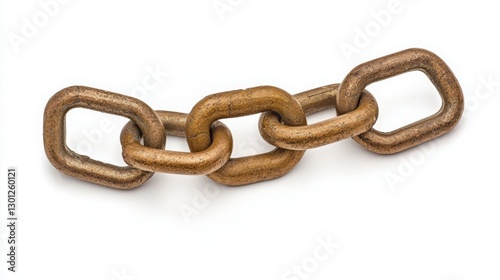 Rusty metal chain link isolated on a white background.