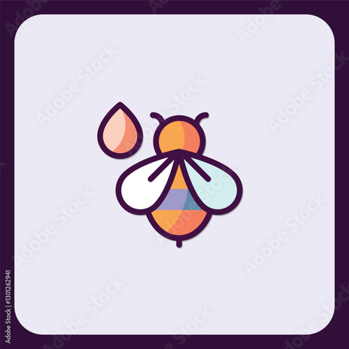 Stylized Honeybee Icon with Droplet, Nature-Inspired Design Illustration