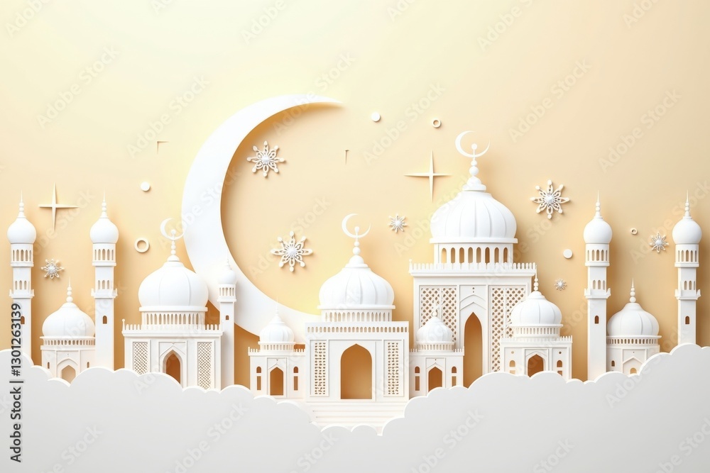 Fototapeta premium Eid Elegance: A Papercut Tribute to Islamic Architecture