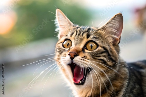 Surprised Tabby Cat Close-Up Portrait
