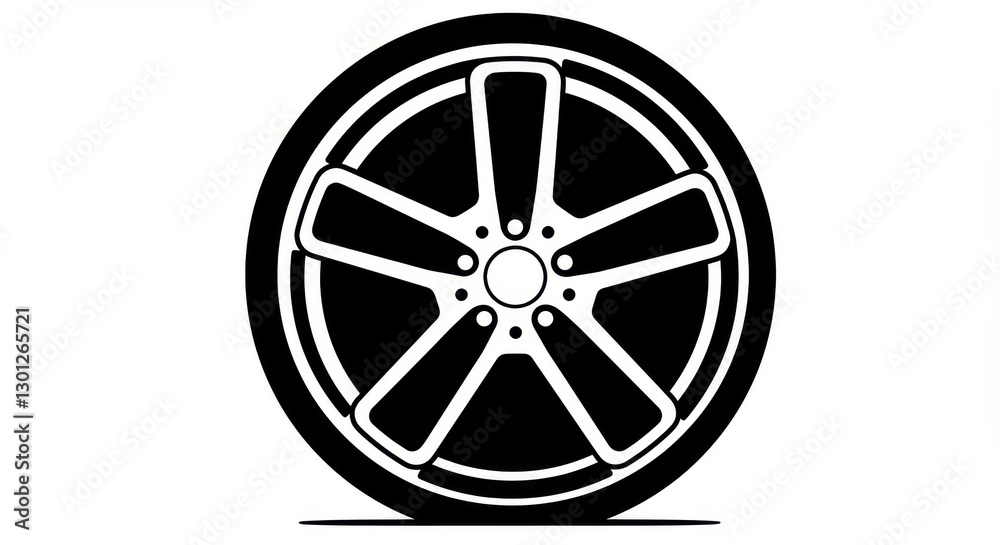 Obraz premium Simple Black and White Car Wheel Illustration