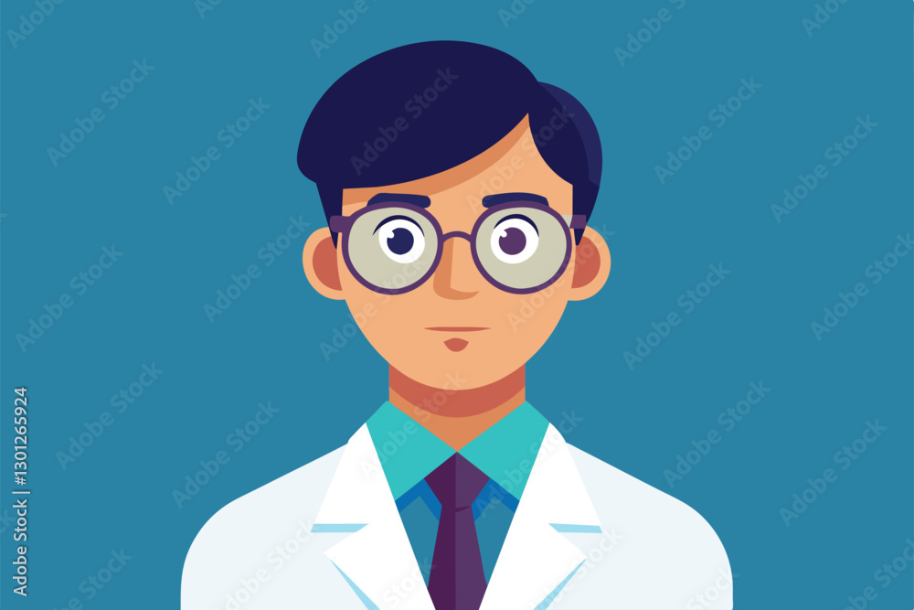 A focused ophthalmologist wearing glasses and a lab coat presents a calm, professional appearance in a simple setting, Ophthalmologist Customizable Semi Flat Illustration A focused ophthalmologist wearing glasses and a lab coat presents a calm, professional appearance in a simple setting, Ophthalmologist Customizable Semi Flat Illustration