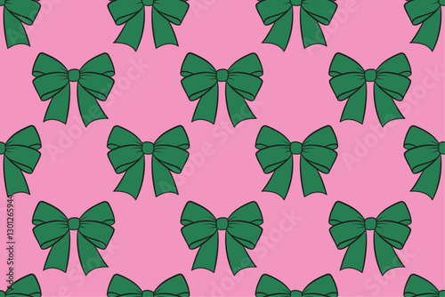 Vector seamless pattern with retro bows. Pink green bow doodle pattern. Hand drawn trendy flat style for surface pattern design. Vector illustration