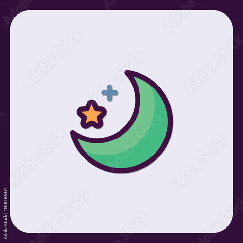 Stylized crescent moon and star icon representing night or celestial theme