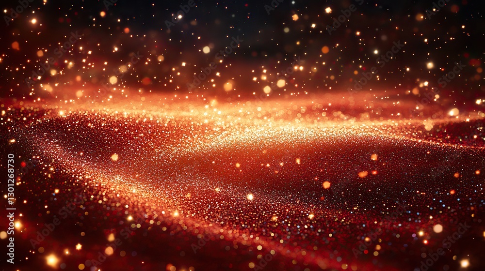 Fototapeta premium An empty circle surrounded by glitter stars and an American flag represents US Independence Day on a celeste background with copy space.