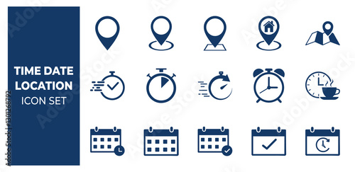 Time date and location icon illustration 