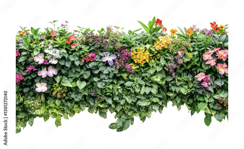 Naklejka premium Vibrant garden display featuring assorted flowers and lush greenery for creative outdoor decoration and landscaping ideas, cut out