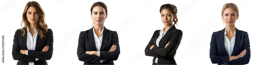 Set of a professional woman in business attire expressing confidence isolated on transparent background  (2)