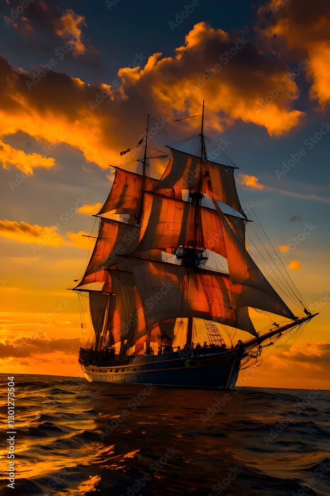Obraz premium sailing ship at sunset