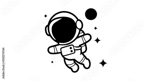 Cartoon Astronaut Silhouette Logo in Floating Pose Generative AI