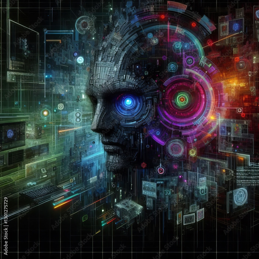 Obraz premium Cyberpunk Metaverse Interfaces