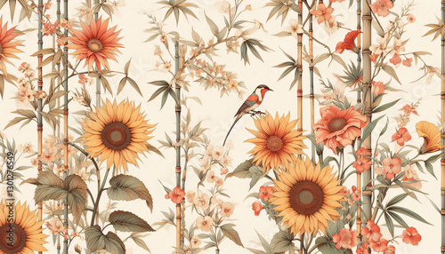 seamless floral background, vintage art style.