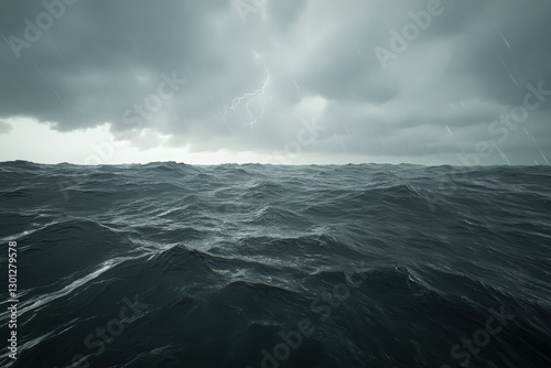 Moody Seascape: Dark Stormy Ocean Under a Dramatic Grey Sky