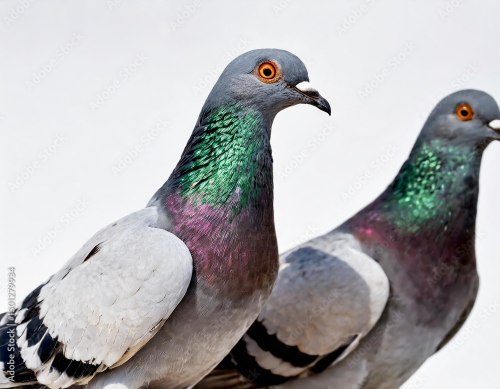 Flock of Racing Pigeons: Speed Flyers Isolated on White Background Flock of Racing Pigeons: Speed Flyers Isolated on White Background