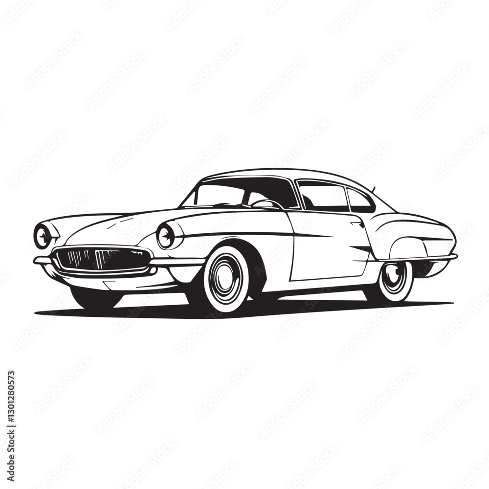 Obraz premium Vintage classic car silhouette. Vintage car silhouette isolated on white background. Classic car silhouette vector design. 