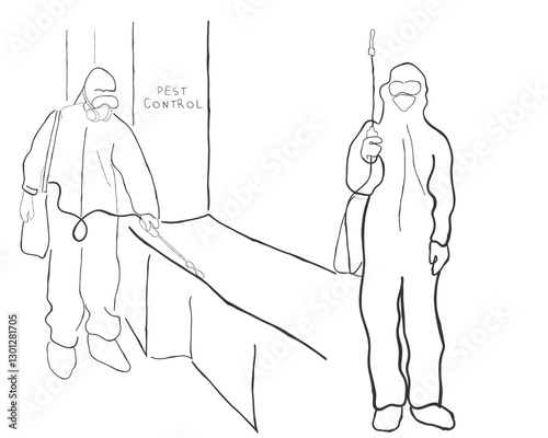 Hand drawn line art vector of a handyman. Pest Control Services poster.Hand drawn line art vector of a Professional Pest Control Exterminator. Pest Control service handyman working to remove cockroach