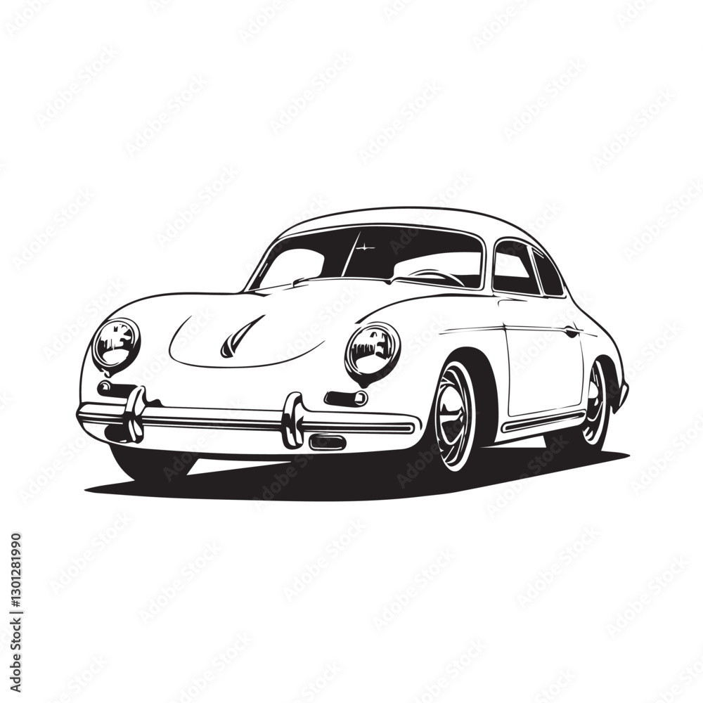 Obraz premium Vintage classic car silhouette. Vintage car silhouette isolated on white background. Classic car silhouette vector design. 