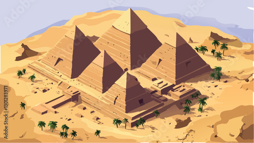 The Pyramids of Giza in Isometric Perspective- Ancient Architecture .eps