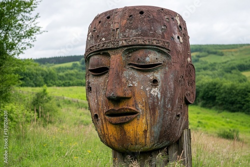 A historical statue eroded by years of acid rain, its details barely recognizable