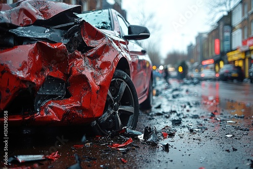 A lone red car sits idle on the roadside, awaiting its next journey