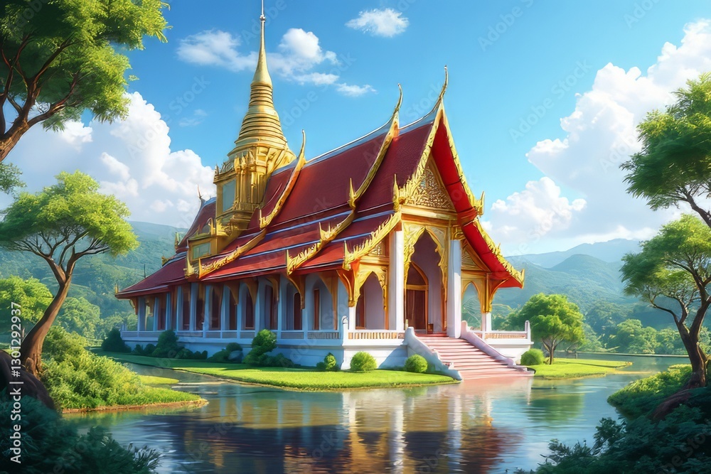 Stunning Thai Temple Architecture Reflecting on a Serene Pond Stunning Thai Temple Architecture Reflecting on a Serene Pond