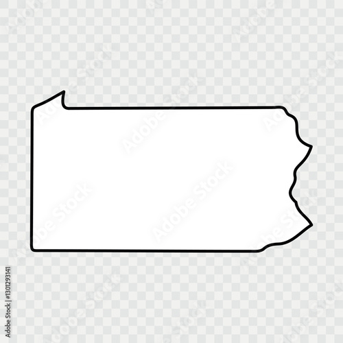 Pennsylvania Map Black, State Border, United States, US America, Transparent Isolated, Variations. High detailed vector map - Pennsylvania. map of the U.S. state of Pennsylvania