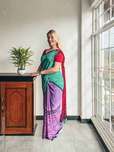 woman dressed in a traditional Sri Lanka  sari photo