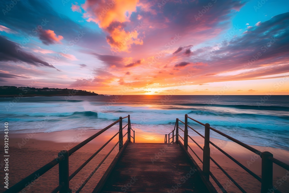 Fototapeta premium Sunset over the sea and jetty. Jetty at sunset