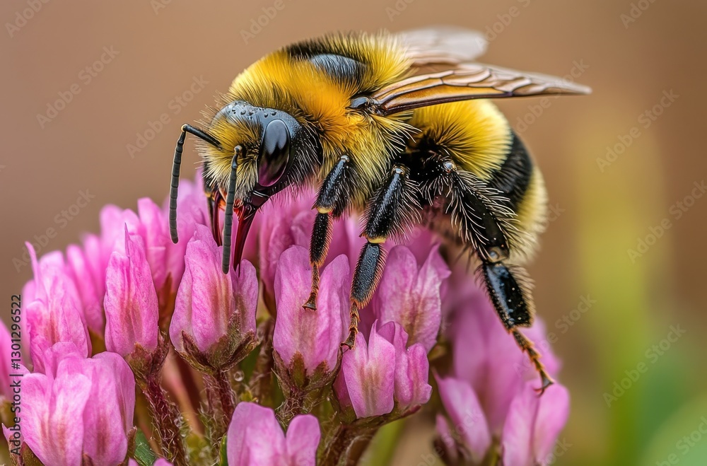 Close-Up of Bumblebee Pollinating Pink Clover Flower in Detail with Soft Background Showing Nature's Beauty and Insect's Role in Ecosystem Stability Close-Up of Bumblebee Pollinating Pink Clover Flower in Detail with Soft Background Showing Nature's Beauty and Insect's Role in Ecosystem Stability