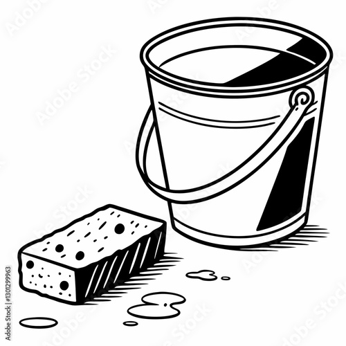 bucket and sponge vector art on white background 


