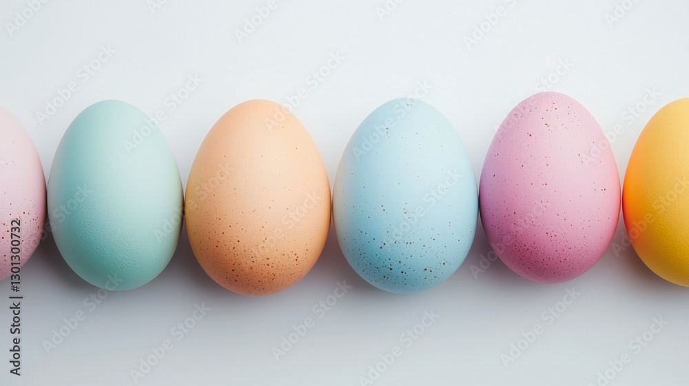 Easter Holiday, Easter Concept, Pastel Easter Eggs Row Spring Holiday Decoration Colorful Painted Eggs Easter Holiday, Easter Concept, Pastel Easter Eggs Row Spring Holiday Decoration Colorful Painted Eggs