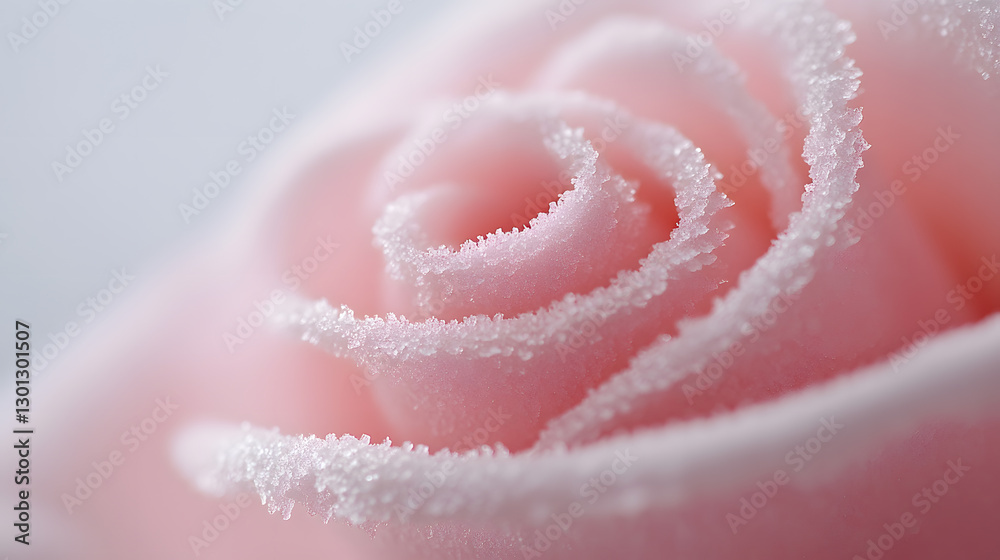 Fototapeta premium Close-up of a beautiful pink rose with a sugary frosting-like texture along its edges. Delicate and elegant floral detail.
