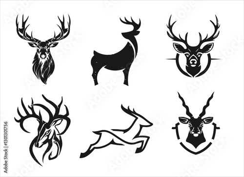hunting Deer Duck and fish minimalist logo design	