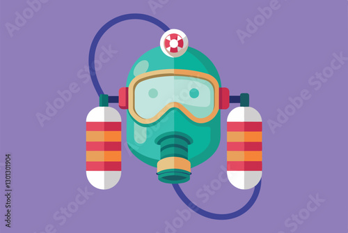 A colorful flat illustration of a customizable oxygen mask with tanks and hoses, suitable for diverse applications, Oxygen mask Customizable Flat Illustration