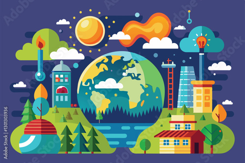 A vibrant illustration highlighting the impact of ozone layer depletion on Earth's ecosystems and climate, Ozone layer depletion Customizable Flat Illustration