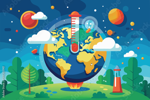 A colorful illustration highlights the impact of ozone layer depletion on Earth's climate and environment, Ozone layer depletion Customizable Flat Illustration