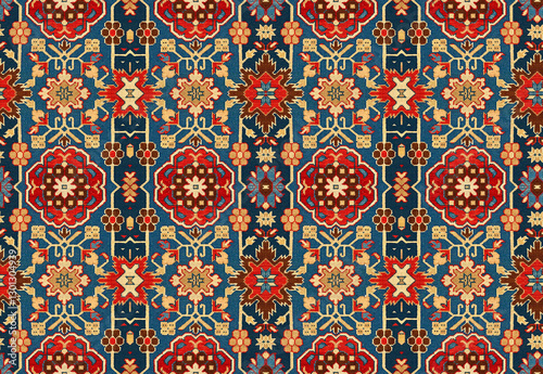 Abstract seamless traditional paisley rug carpet bunch pattern