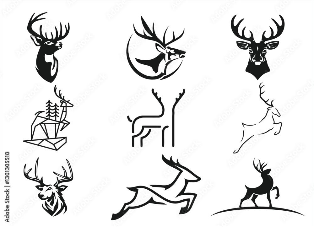 hunting Deer Duck and fish minimalist logo design hunting Deer Duck and fish minimalist logo design