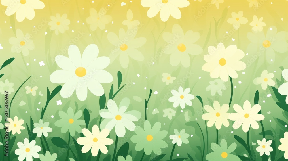 Obraz premium Enchanting meadow filled with playful daisies under a sunny sky illustration