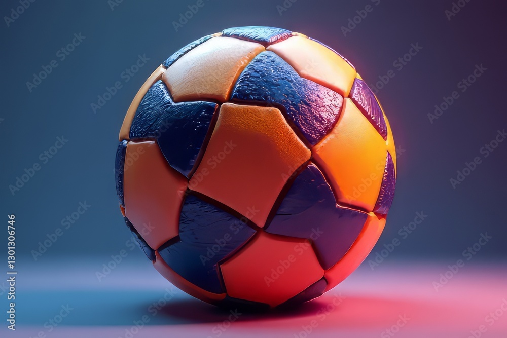 Fototapeta premium Orange and Dark Blue Soccer Ball with Textured Panels