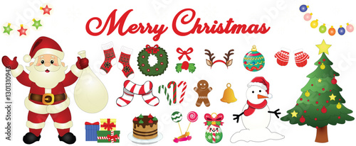 Merry Christmas Holiday Icons Set Vector