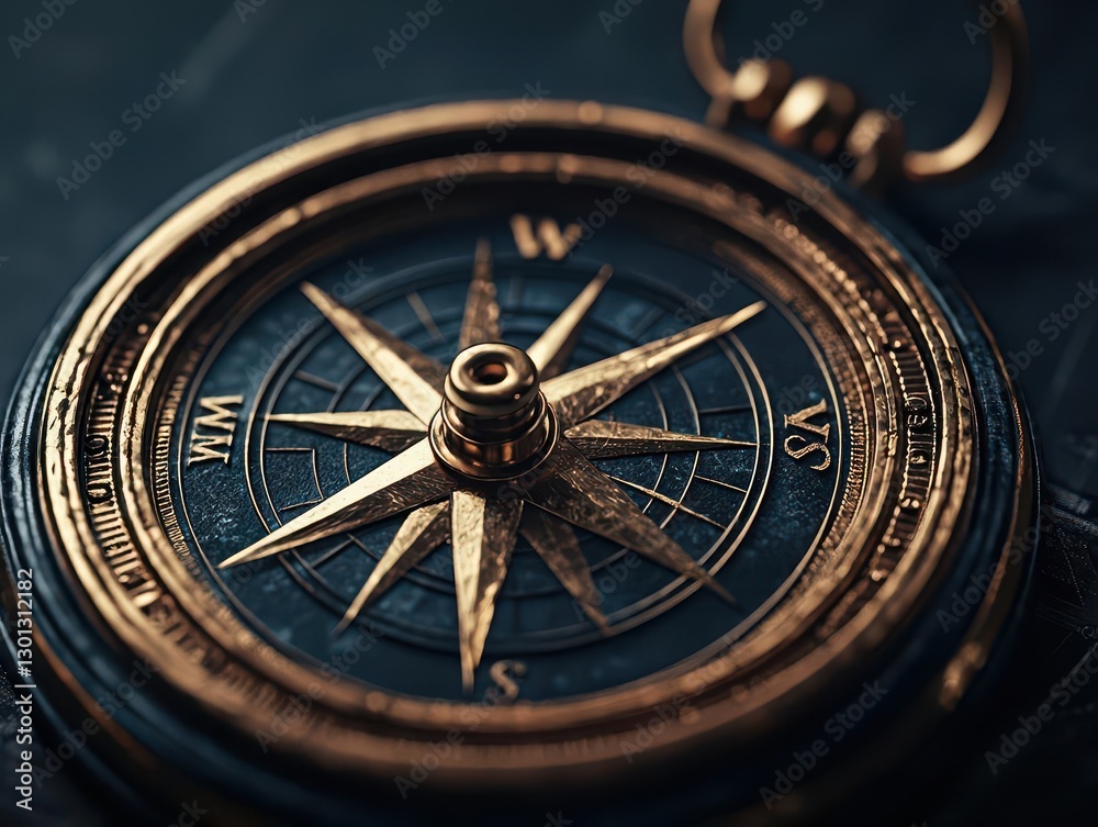 Stylized art of a goldplated compass with largecap stock sectors as directions, Large Cap Stocks, navigating market leadership Stylized art of a goldplated compass with largecap stock sectors as directions, Large Cap Stocks, navigating market leadership