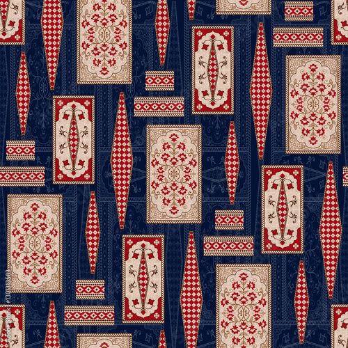 Abstract seamless traditional paisley rug carpet bunch pattern