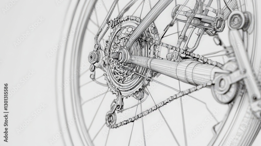 Detailed wireframe rendering showcasing bicycle drivetrain mechanism intricacies Detailed wireframe rendering showcasing bicycle drivetrain mechanism intricacies