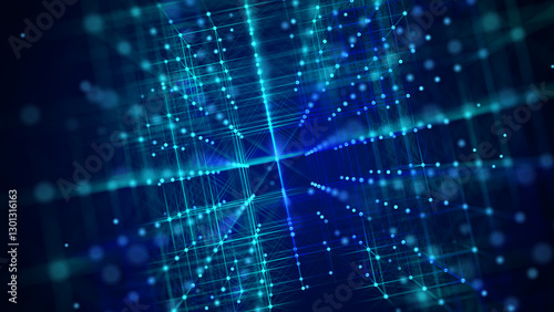 Information storage cells. Abstract background with dots and lines. Network connection structure. Big data digital background. 3D rendering.